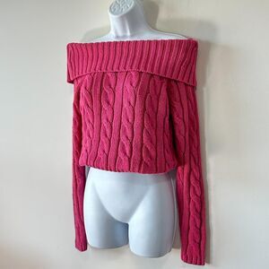 Anne-klein Women's Pink Jumper Chunky Cable Knit Cowl Neck Sweater